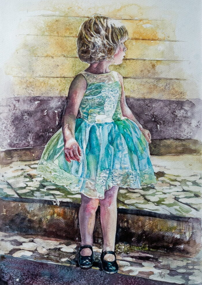 168 Best in Show Watercolour Painting Girl in Blue Terri Macdonald 2