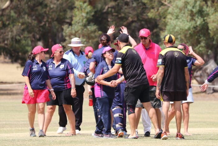 THRILLED: The Kilmore Women's Cricket Team were thrilled with their win against Lancefield Yellow on Sunday. Dianna Cachia shook hands with the opposition.

